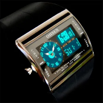 Masculino Analogo, Ciparu pulkstenis Vīriešiem LCD Atpakaļ gaismas OHSEN Zīmola Ūdensizturīgs Cilvēks Sporta Skatīties Kvarca Modes Rokas Pulkstenis