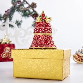 H&D Atverams Sarkans Ziemassvētki Džinglu Bell Rotaslietu Kaste Ar Kristāliem Rokām apgleznotas Rotu Turētājs Statuetes Kolekcionējamus Ziemassvētku Dekoru, Dāvanu