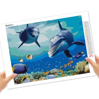 EverShine Dimanta Mozaīkas Delfīnu Pilnu Kvadrātveida Dimanta Izšuvumi Dzīvniekiem Cross Stitch Mozaīkas Mākslas Ainu Rhinestones Mājas Dekoru