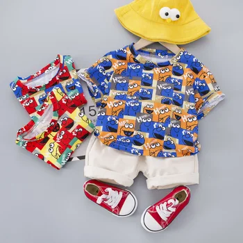 Toddler Puiku Meiteņu Apģērbu Komplekti Bērniem Zīdaiņu Vasaras Bērnu Apģērbu Kokvilnas Karikatūra Izdrukāt, Topi, T-Krekli+īsās Bikses Kopa