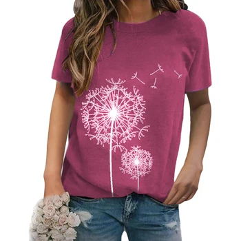 Sieviešu 2020. gada Vasaras Krekls, T Krekls, Tops Sievietēm Gadījuma tīrtoņa Krāsu Īsām Piedurknēm O Kakla Pienenes Drukāt Kokvilnas/Spandex Brīvs T-krekls