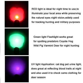 C10 Ultra Bright LED Medību kabatas Lukturītis 1 Režīmā Zaļa/Sarkana/UV Gaismas 3 Krāsas 1 Taktiskais kabatas Lukturīti, lai 18650 Akumulatoru