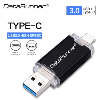 DataRunner OTG USB Flash Drive 2 1 USB3.0 & Type-C Pen Drive 512 GB un 256 gb 128GB 64GB, 32GB Pendrive ātrgaitas USB Memory Stick