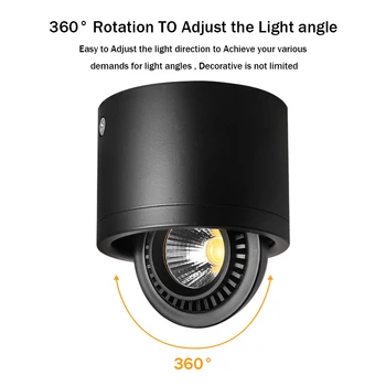 Uz virsmas montēta LED Downlight Aptumšojami Led COB Griestu Spot gaismas 5W 7W 9W 15W 360 grādu rotējoša 110/220V Silts Balts/ balts