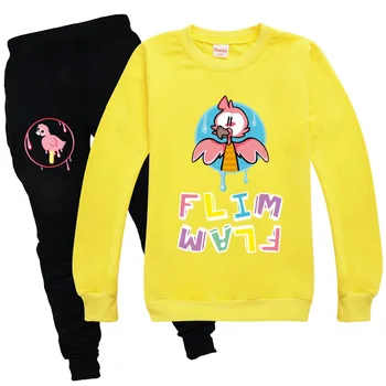 Toddler Meitene Kritums Apģērbu 2020. Gadam Meitenes Boutique Tērpiem Apaļu Kakla Džemperis + Casual Bikses Kokvilnas Flamingo Flim Flam Zēnu Kreklu Komplekts