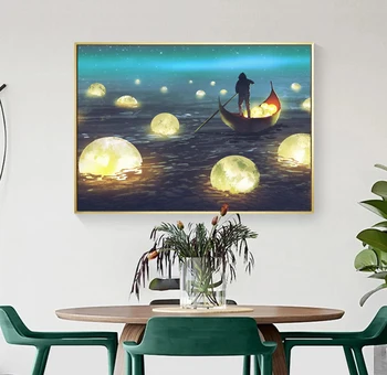 DIY Krāsošana Ar Numuriem Mēness zvaigžņotām debesīm Mākslas Audekls Bildes Pēc Numuriem, Mājas Dekoru Mākslas Pieaugušajiem un Bērniem