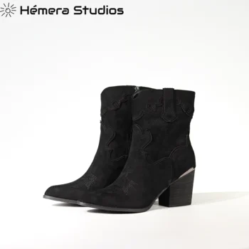Hemera Studios kovboju zābaki sieviešu 2020 ziemas zābaki camperas ar rāvējslēdzēju papēža jauna kolekcija