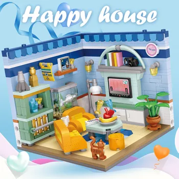 LOZ Mini Bloki Laimīgs Māja, Guļamistabu, viesistabu Modeli, Celtniecības Bloki, Dimanta Skaitļi Ķieģeļi Izglītojošas Rotaļlietas Bērniem
