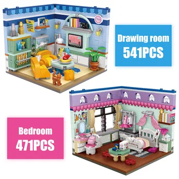 LOZ Mini Bloki Laimīgs Māja, Guļamistabu, viesistabu Modeli, Celtniecības Bloki, Dimanta Skaitļi Ķieģeļi Izglītojošas Rotaļlietas Bērniem