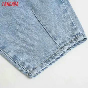 Tangada modes sieviešu zaudēt mamma džinsi garās bikses kabatas rāvējslēdzēju zaudēt streetwear sieviete zilā džinsa bikses 4M38