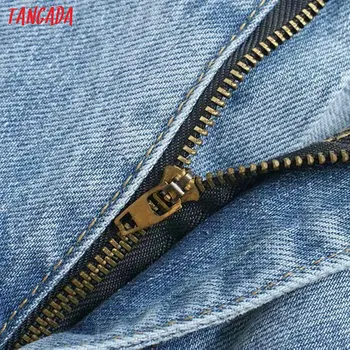 Tangada modes sieviešu zaudēt mamma džinsi garās bikses kabatas rāvējslēdzēju zaudēt streetwear sieviete zilā džinsa bikses 4M38