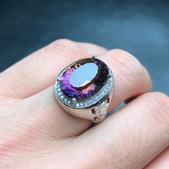 Dabas ametrine gredzenu, skaistu krāsu, divi-krāsa uguns, 925 sudrabs, vīriešu gredzens, pielāgojams izmērs skaits