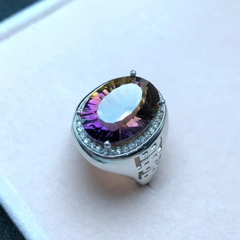 Dabas ametrine gredzenu, skaistu krāsu, divi-krāsa uguns, 925 sudrabs, vīriešu gredzens, pielāgojams izmērs skaits