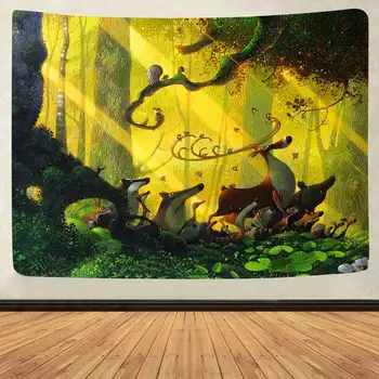 Simsant Psychedelic Kalnu Gobelēns Meža Pils Wonderland Art Sienas Karājas Gobelēni, lai Dzīvojamā Istaba uz Mājām Segu Dekori
