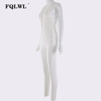 FQLWL Elegants Bodycon Pārsējs Sexy Sieviešu Jumpsuit V Kakla Dobi No Backless Baltos Kombinezonus Sieviešu Jumpsuit Sieviešu Playsuit