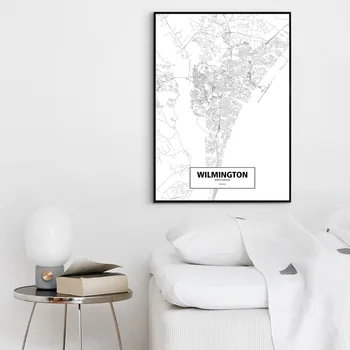 Wilmington, North Carolina, Amerikas Savienotās Valstis Melna Balta Pasūtījuma Pasaules Pilsētas Karte, Plakātu, Audekls Drukāt Ziemeļvalstīm Sienas Mākslas Mājas Dekoru