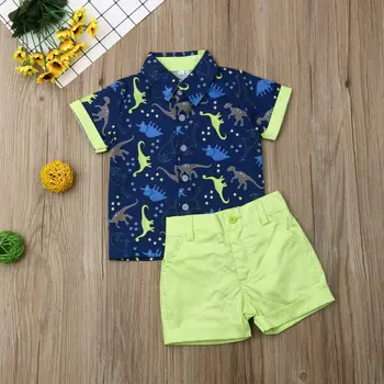 Cute Kids Puika Kungu Apģērbu Dinozauri Krekls Top Šorti Tērpiem Komplekts
