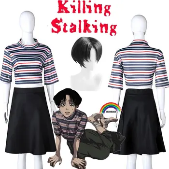 Nogalinot Stalking Yoon Bum Yoonbum Īsi Melni Karstumizturīgs Cosplay Tērpi Custom T-Krekls+Svārki Kostīmu Parūka + Bezmaksas Parūka Klp