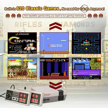 Retro Spēļu Konsoli, Classic Mini Video Spēļu Konsoles ar 620 Spēles Uzcelta 2 Kontrolieri NES Stils (AV Izeja)