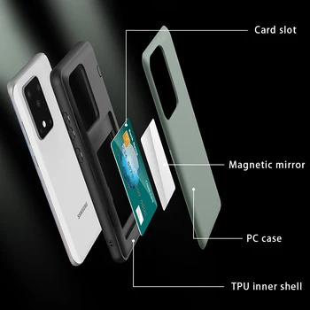 Slēpts Spogulis Kartes Slots Telefonu Gadījumā Samsung Galaxy S20 Ultra S10 S9 Plus S8 PC TPU Soft Case For Samsung Note 10 Plus 9, 8