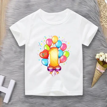 Bērniem Vasarā O-veida Kakla Topi Zēni Meitenes T Krekls Balts Happy Birthday Dāvanu T Puiku Drēbes Karikatūra Numuru Drukāt Smieklīgi T-krekls