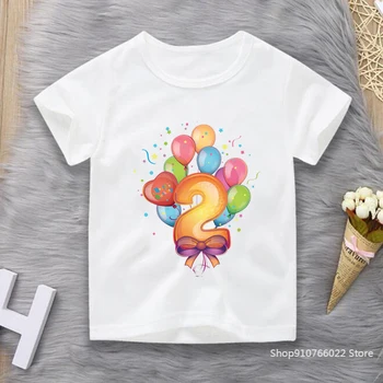 Bērniem Vasarā O-veida Kakla Topi Zēni Meitenes T Krekls Balts Happy Birthday Dāvanu T Puiku Drēbes Karikatūra Numuru Drukāt Smieklīgi T-krekls
