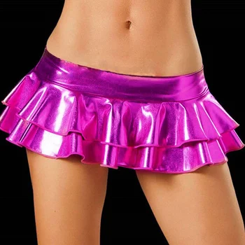 Sexy Mini Svārki Sievietēm Spīdīgu Bodycon Slapjš Izskatās, Metāla Mākslīgās Ādas Mikro Puse Clubwear Īsi Svārki