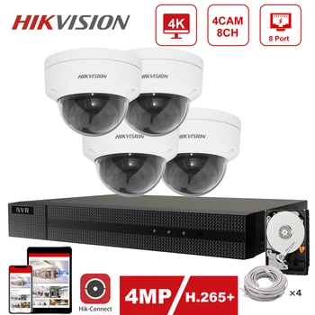 Hikvision IP Drošības Komplekts 4K 8CH POE VRR 4gab Hikvision POE IP Kameras 4MP DS-2CD1143G0-es Iekštelpu/Āra 30m (IS) Plug and Play