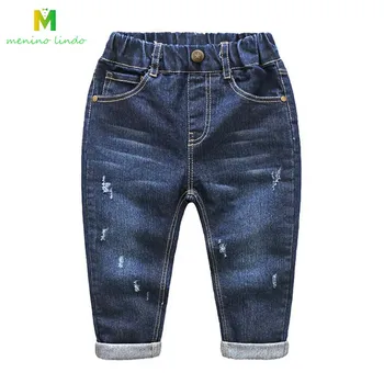 Bērnu džinsu bērnu kokvilnas zilās džinsa bikses mazais zēns outwear bērniem elastīga vidukļa bikses pavasara cēloņu bikses zīdaiņu drēbes pa