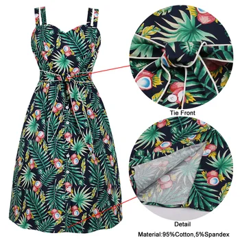 Tonval Vintage Vienu Krūtīm, Zaļā Botāniskais Drukāt Eleganta Kleita Sievietēm Kabatas Pusē Tie Tunika Spageti Siksnas Augsts Viduklis Kleita