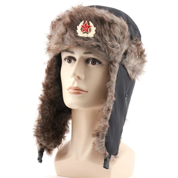 CAMOLAND Militāro Padomju Armijas Nozīmīti Ziemas Bomber Cepure Sievietēm, Vīriešiem krievijas Ushanka Cepuri Mākslīgās Kažokādas Earflap Caps Ūdensizturīgs Sniega Cepurīti