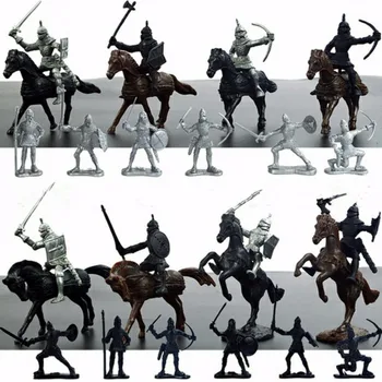 28Pcs/daudz Viduslaiku Bruņinieki, Karavīri Zirgu Bērnu Rotaļu Karavīru Cavalries un Zirgu Skaitļi Modelis Playset Spēlē par Smilšu Pilis