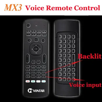 Backlit MX3 Gaisa pele 2.4 G Bezvadu Tastatūra Balss Tālvadības pults Apgaismojums angļu/krievu Mācību IS Android TV Box PC