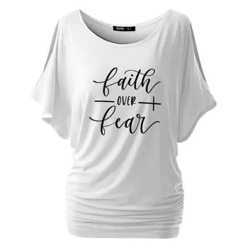 Ticība Vairāk nekā Bailes T-krekls Sievietēm Bat piedurknēm Modes Iedvesmoti Reliģiskās Kristiešu Baznīca Topi, t-veida