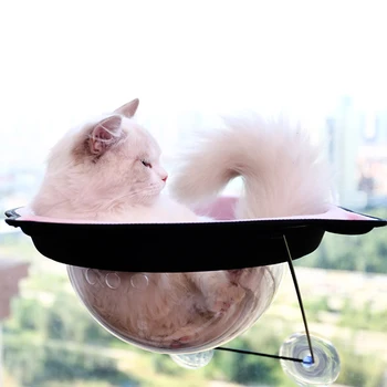 Cute Pet Karājas Gultas Kausa Kaķiem-Guļamtīkls Pārredzamu Ērti Sauļoties Logu Sēdeklis Mount Kaķi Guļ Gultā Māja Pet Produkti