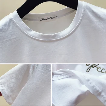 Modes Sequin Tee Krekls, Sieviešu Topi Radošo O-veida kakla T Kreklu, Kokvilnas Karikatūra Sieviešu Tshirts 2019 Vasaras Gadījuma Femme Melna Balta