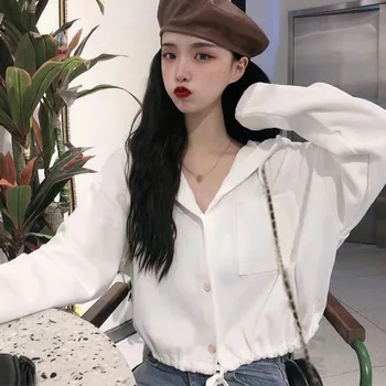 Pavasara Modes Studentu Kapuci Visu maču Jaka Rudens korejas Zaudēt Aukliņu Kultūraugu Top Sieviešu apģērbs