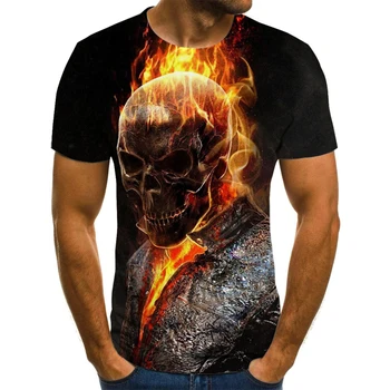 Vīriešu Modes Vasaras Galvaskausa T-krekls ar Īsām Piedurknēm Bruņinieks Gara Liesmas Galvaskausa 3D Drukāts Augšpusē Galvaskausa T-Krekls Vīriešu