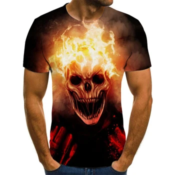 Vīriešu Modes Vasaras Galvaskausa T-krekls ar Īsām Piedurknēm Bruņinieks Gara Liesmas Galvaskausa 3D Drukāts Augšpusē Galvaskausa T-Krekls Vīriešu