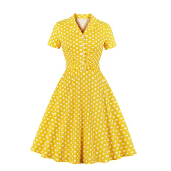 Polka Dot Print Vintage 50s Kleita Sievietēm 1950 Šūpoles Rockabilly Drēbes Femme Plus Izmērs 4XL Gadījuma Puse Kleita Vestidos