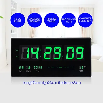 6-ciparu LED digitālais kalendārs sienas pulkstenis ar temperatūras displejs ar lieliem skaitļiem led Apgaismotu dzīvo jamo istabu liels sienas pulkstenis
