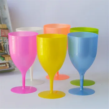 Krāsa Unpatterned Plastmasas Goblet Vīna Glāzi Šampanieša Glāzi Puse Piknika 350ML Multi-purpose Stikla 6PCS