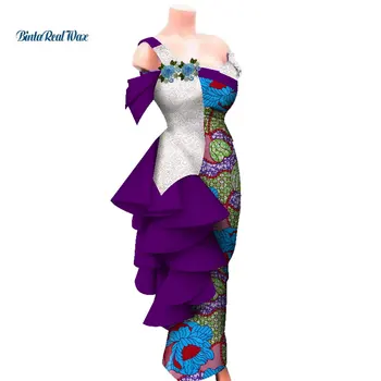 Āfrikas Kleitas Sievietēm Aplikācijas Mežģīņu Kleitas Bazin Riche Drukāt Ilgi, Drapēti Kleitas Vestidos Āfrikas Stila Apģērbu WY3709