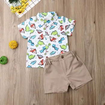 2019 Zīdainis, Mazulis Baby Boy Dinozauru Īsām Piedurknēm Topi, T-krekls+ Bikses Šorti Skolas Drēbes, Apģērbs, Apģērbi Vasaras
