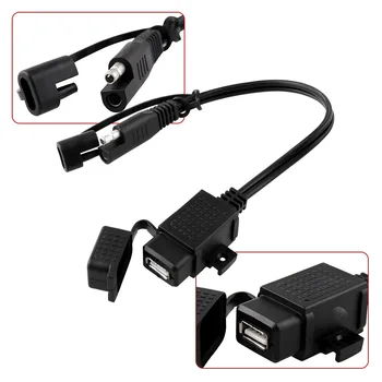 SAE Motocikla USB Lādētāju Ūdensizturīgs Ātri 2.1 Portu USB Lādētājs ar Inline Drošinātāju Adapteris Mehānisko Kabelis Tālruņa GPS Tabletes