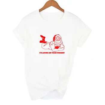 Es esmu Ko par Jūsu Pašreizējo Sievietes Funny Ziemassvētku T-krekls Santa Drukāt Estētisko Tumblr Apģērbs ar Īsām Piedurknēm Tees 