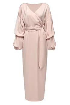 Rudens Musulmaņu Abaya Kleita Sievietēm Slim Maxi Hijab Kleitas Islāma Apģērba Puff Piedurknēm Dubaija Marokas Kaftan Elbise Tīrtoņa Krāsu