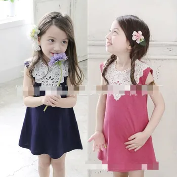 Svītras tauriņu Marli Maza Meitene, Bērnu apģērbi Vasaras Kleita Jauna Meitene ir Īss Piedurknēm korejiešu Versija Tīras Kokvilnas Piedurknēm