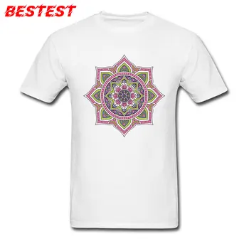Vīriešu T Krekli Mandala T-krekls Jaunas Ielidošanas Kokvilnas Apģērbs Ģeometriskā Lotosa Ziedu Drukāt Top Slim Fit t-veida, Draugu Dāvanu Balts