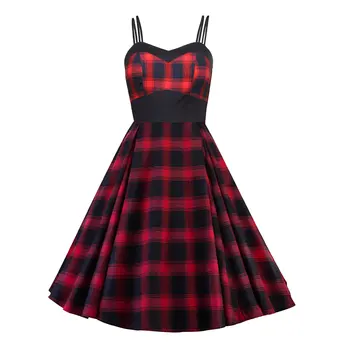 Plus Izmēra 5XL Red Pleds Vintage Kleita bez Piedurknēm Sievietēm Vasarā-Line Retro Puse Spageti Siksnas Kleitas Pin up Kokvilnas Vestidos